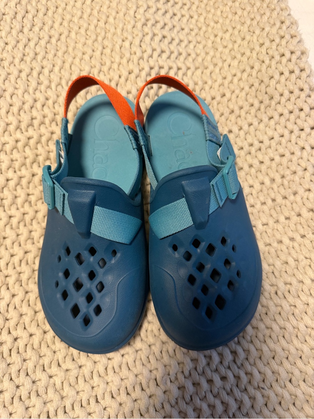 Chaco Blue Water Clog Sandals with Orange Heel Strap